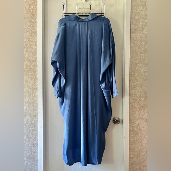 P. cill - Sky Blue Satin Button-Up Boyfriend Dress - Picture 4 of 8